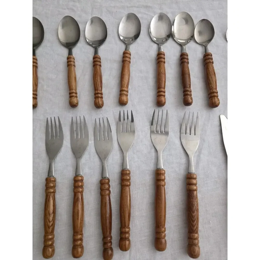 Stainless Steel Flatware Set Wood Handle 24 pcs Service for 6 made in Taiwan